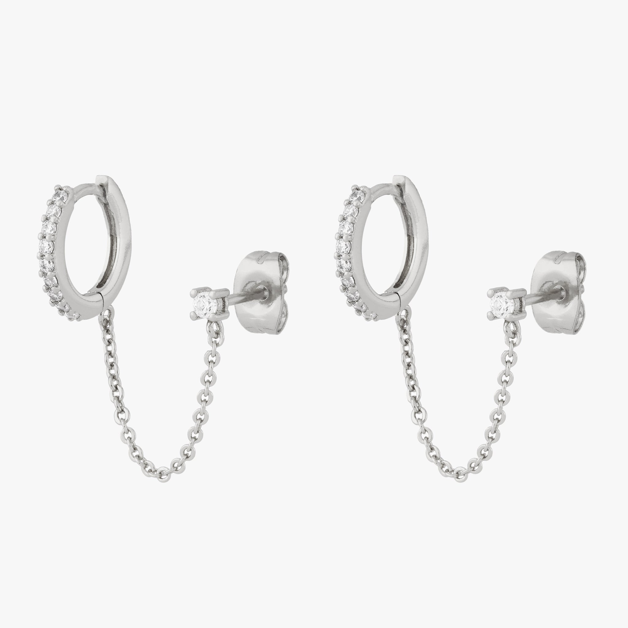 Chained Pave Huggie x CZ Stud - STUDS