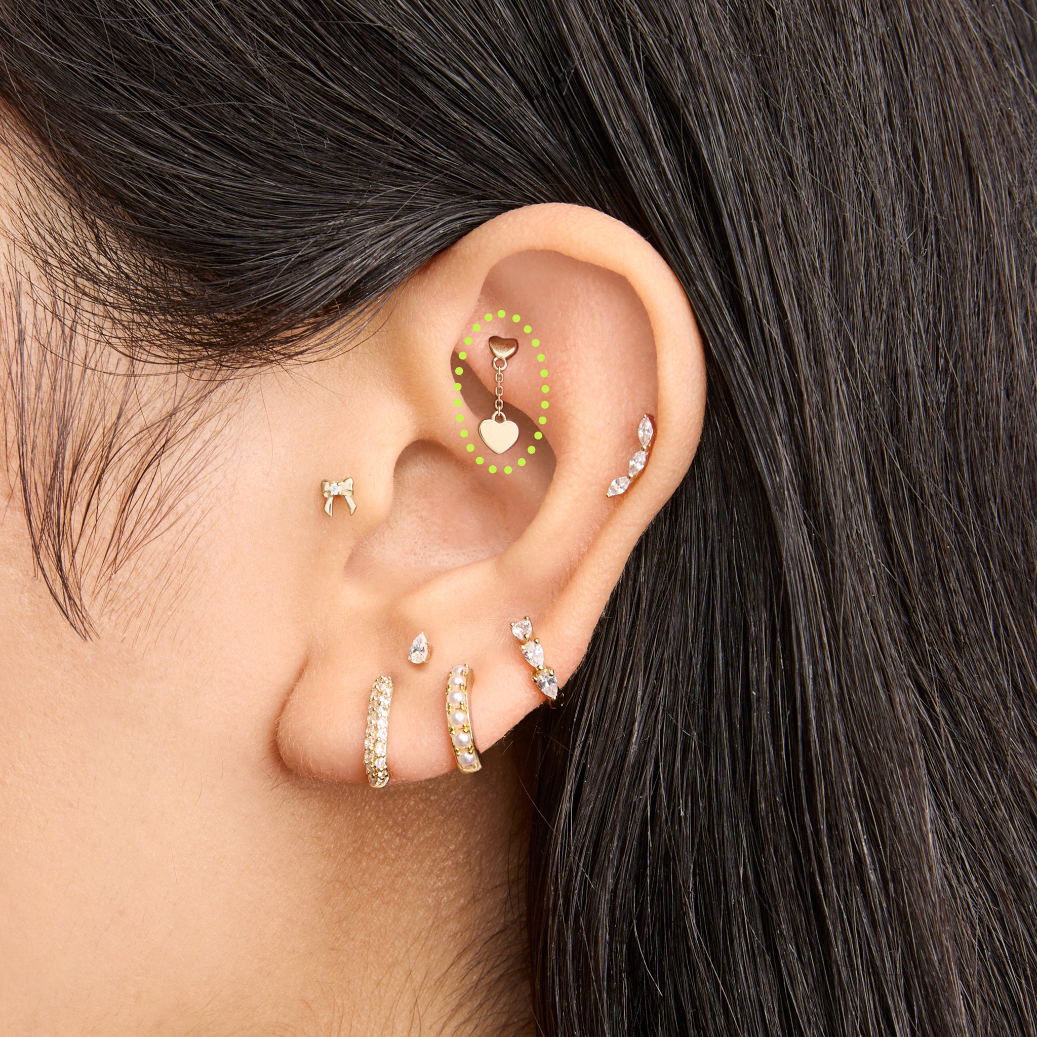 14K Double Heart Dangle Flatback - STUDS