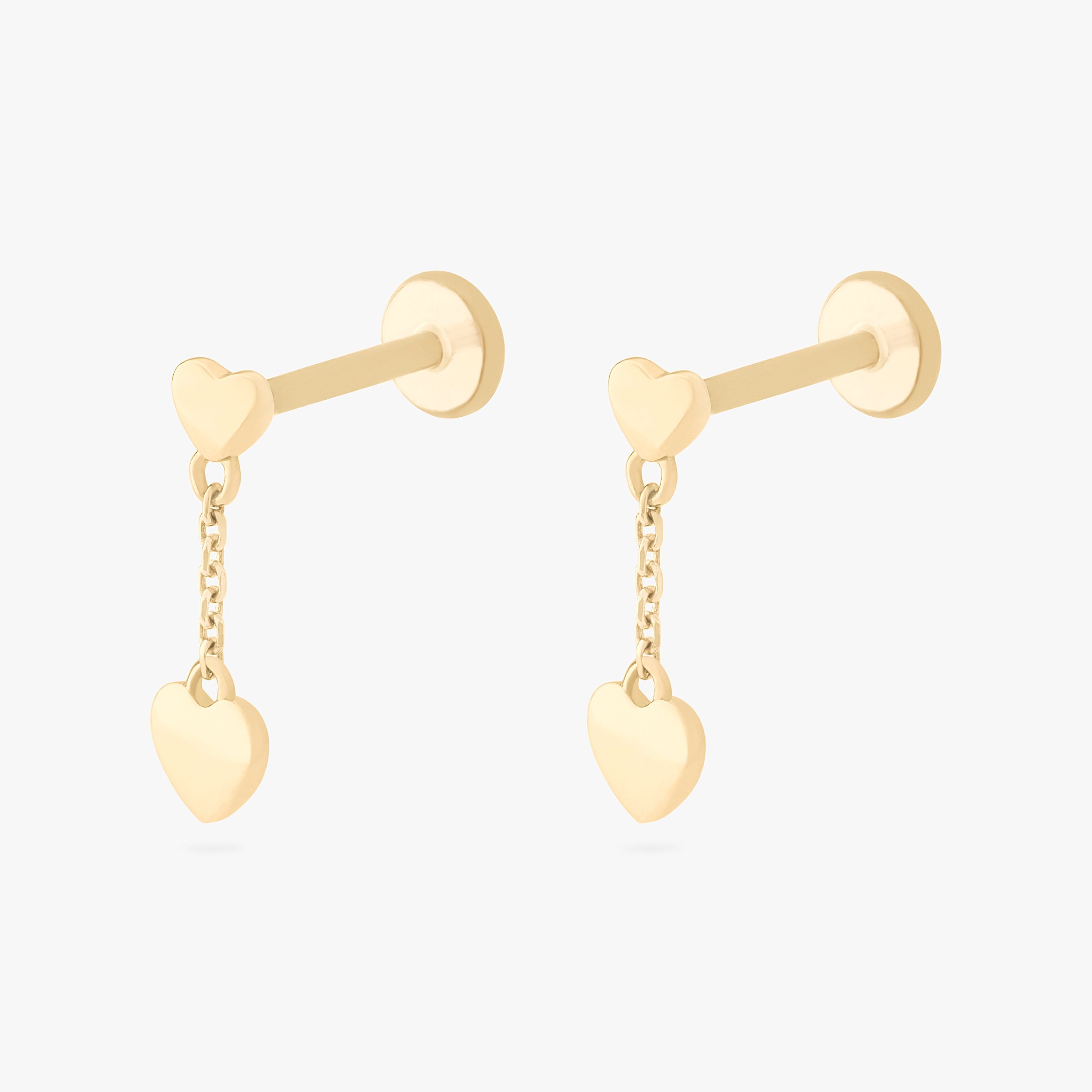 14K Double Heart Dangle Flatback - STUDS