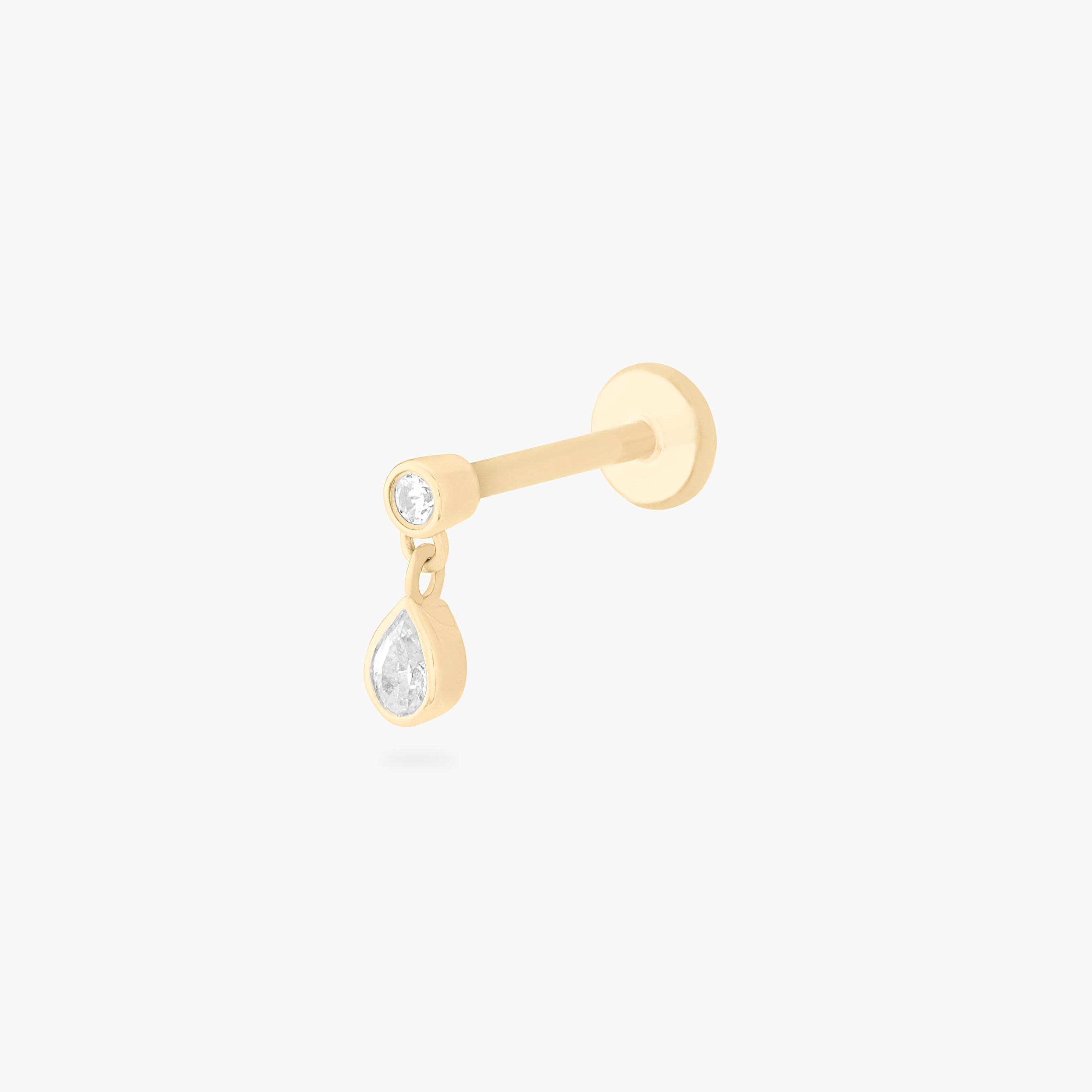 14K CZ Bezel Pear Dangle Flatback Stud - STUDS