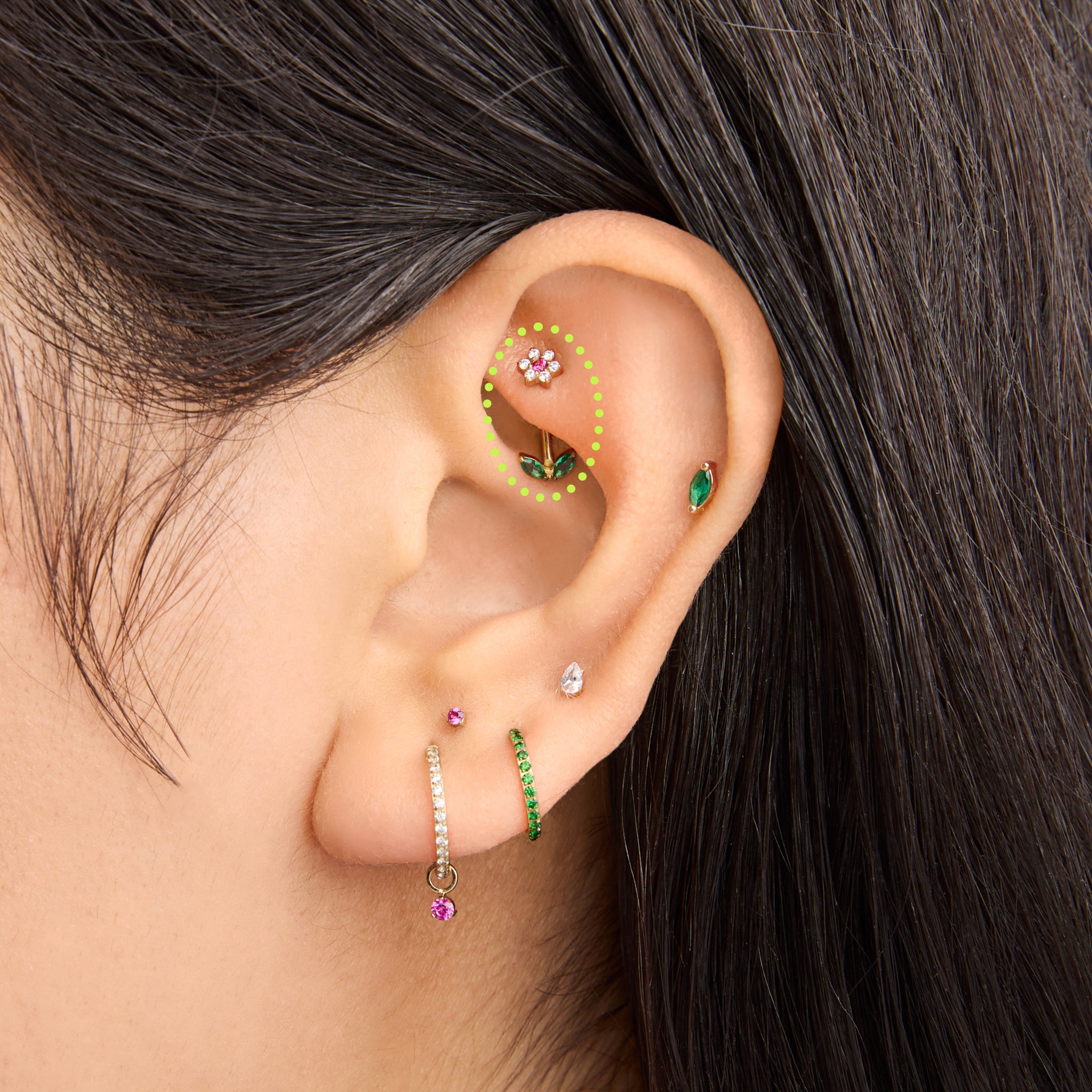 CZ Flower Barbell - STUDS