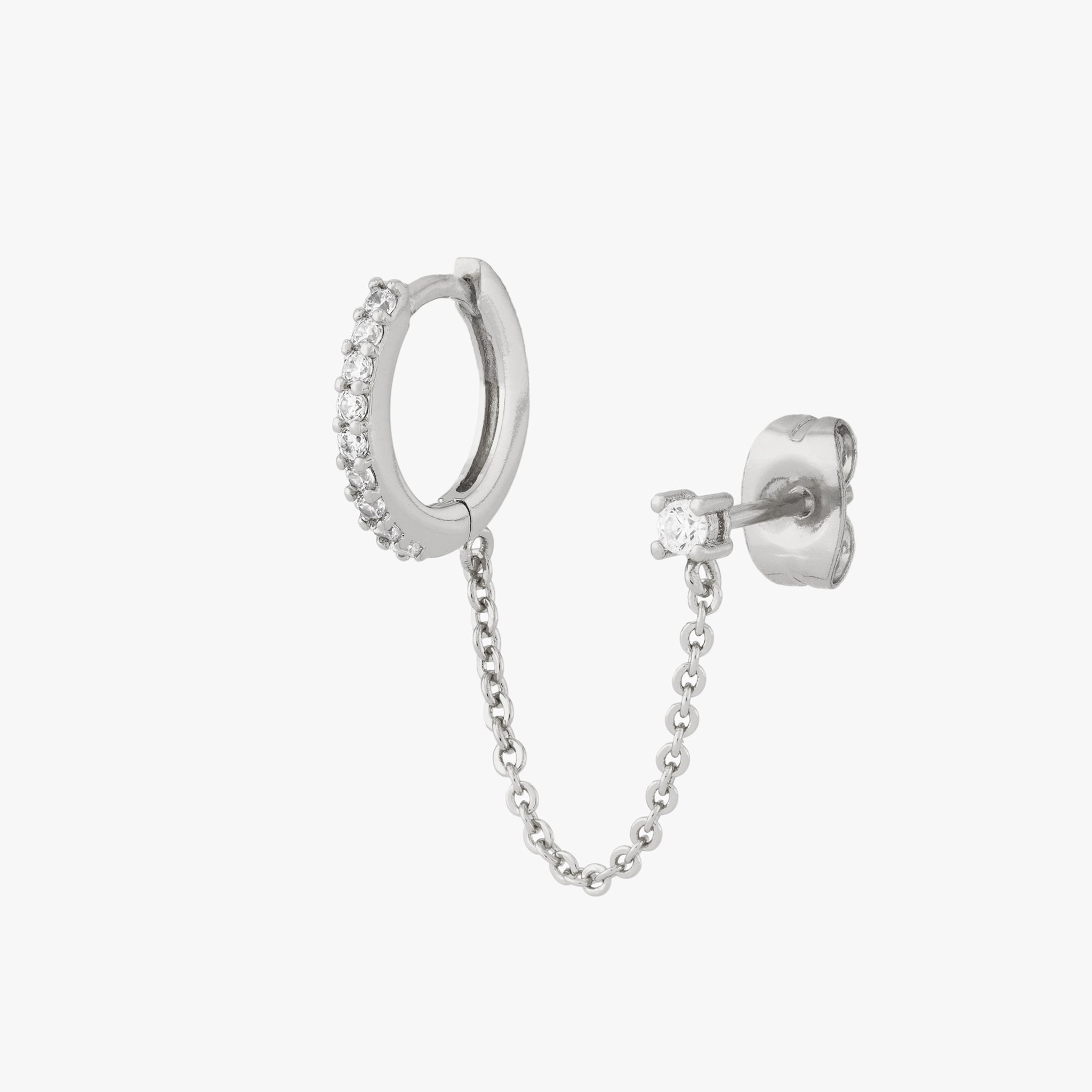 Chained Pave Huggie x CZ Stud - STUDS
