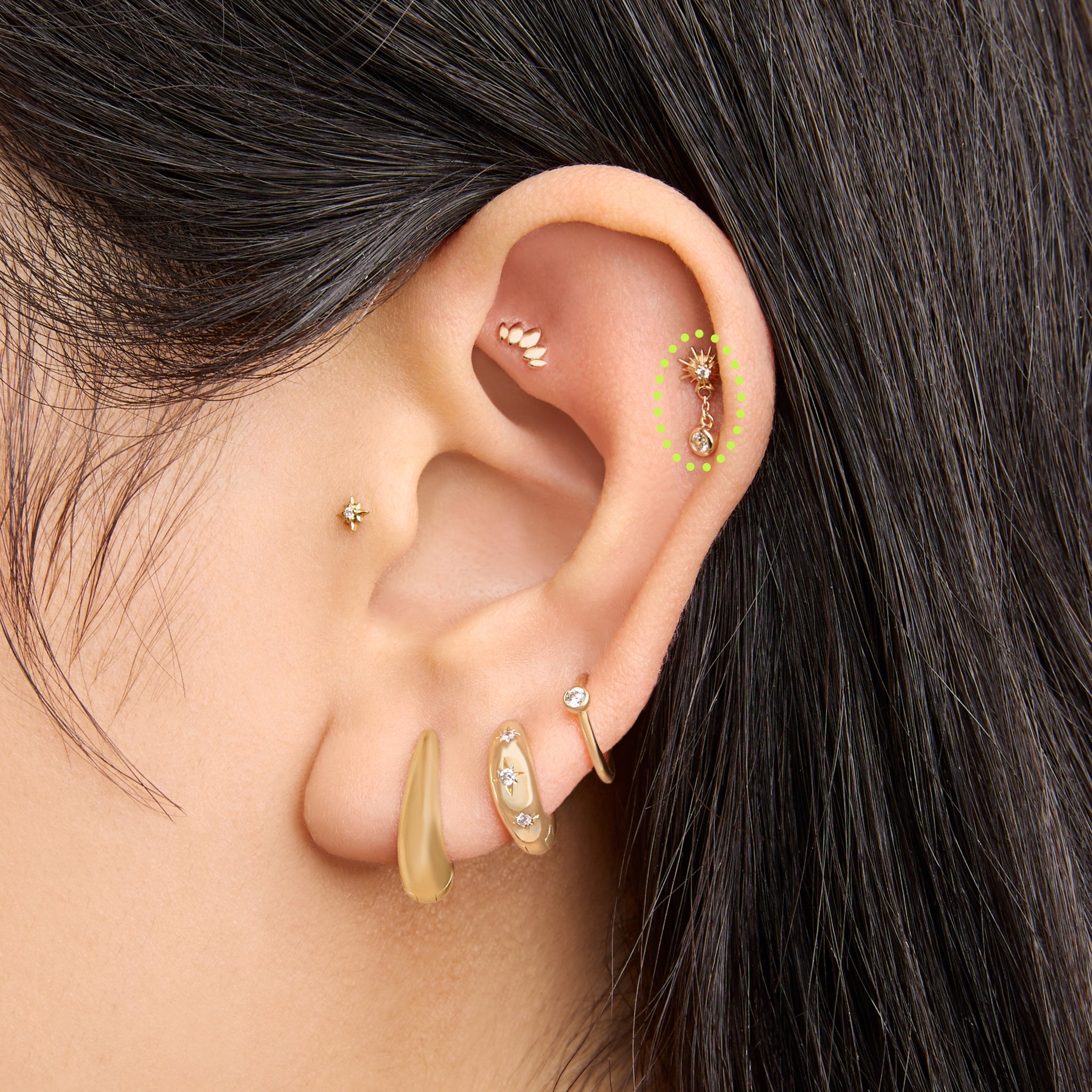 14K Twinkle Dangle Flatback Stud - STUDS