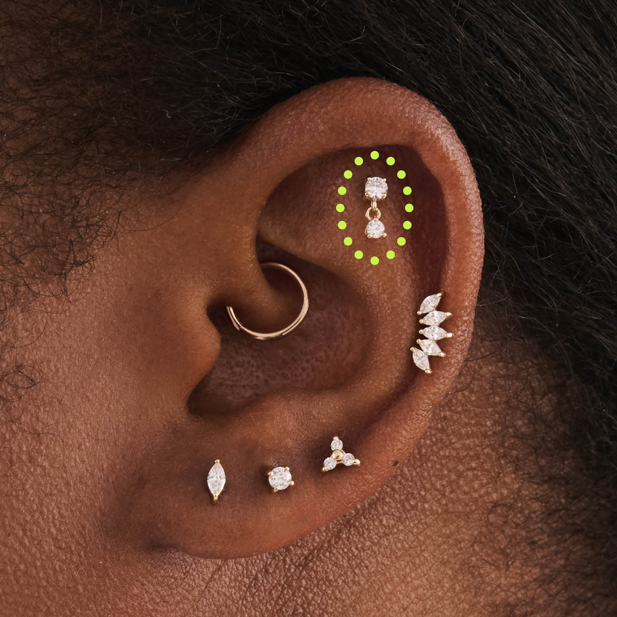 14K CZ Dangle Flatback - STUDS
